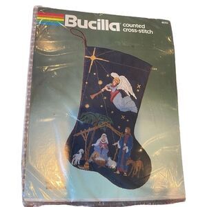 1372 Bucilla Needlepoint Angel Nativity  “Holy Night” Christmas Stocking…
